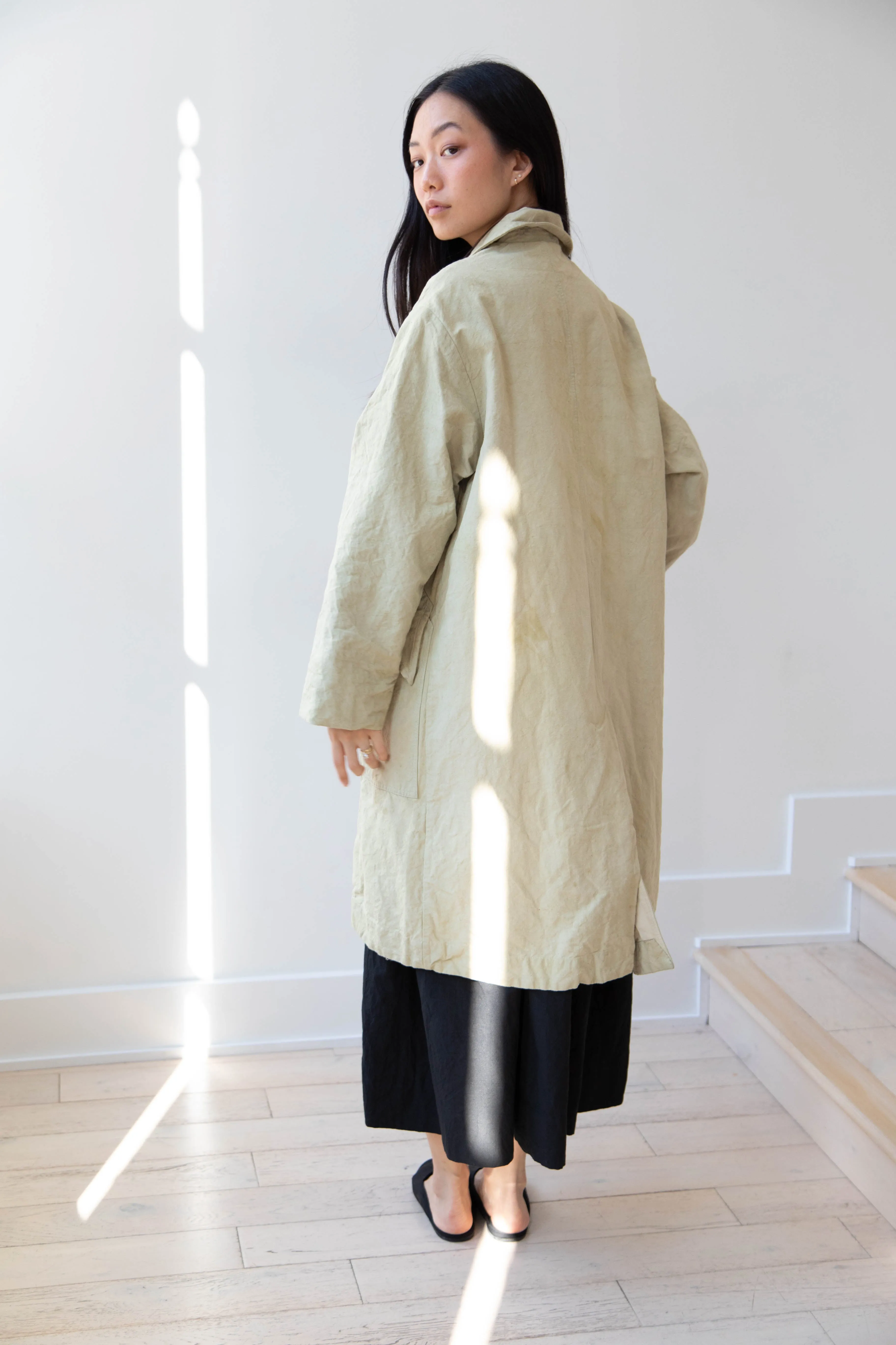 Oliver Church | Big Coat in Olive Antique French Linen Cotton