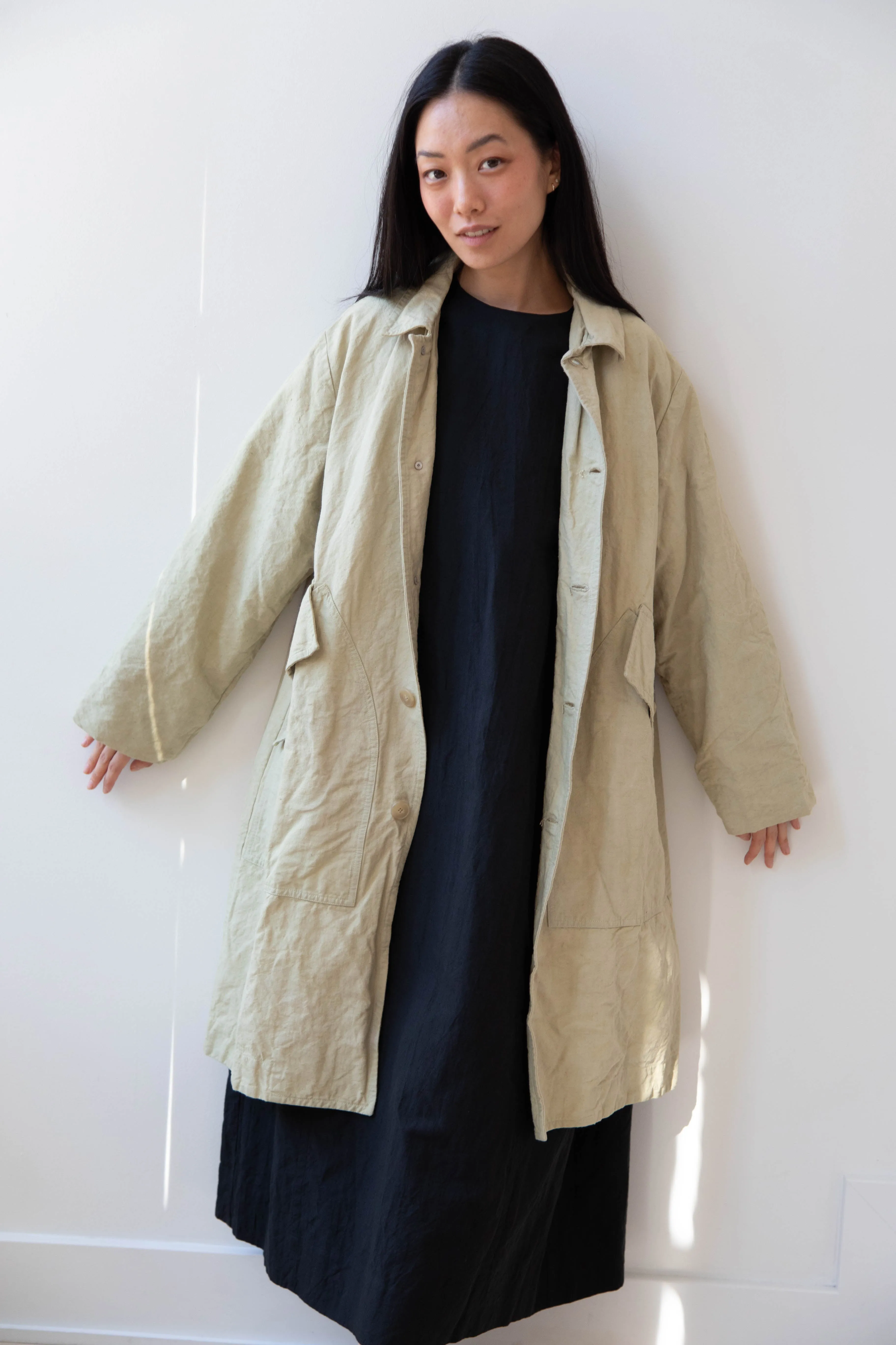 Oliver Church | Big Coat in Olive Antique French Linen Cotton