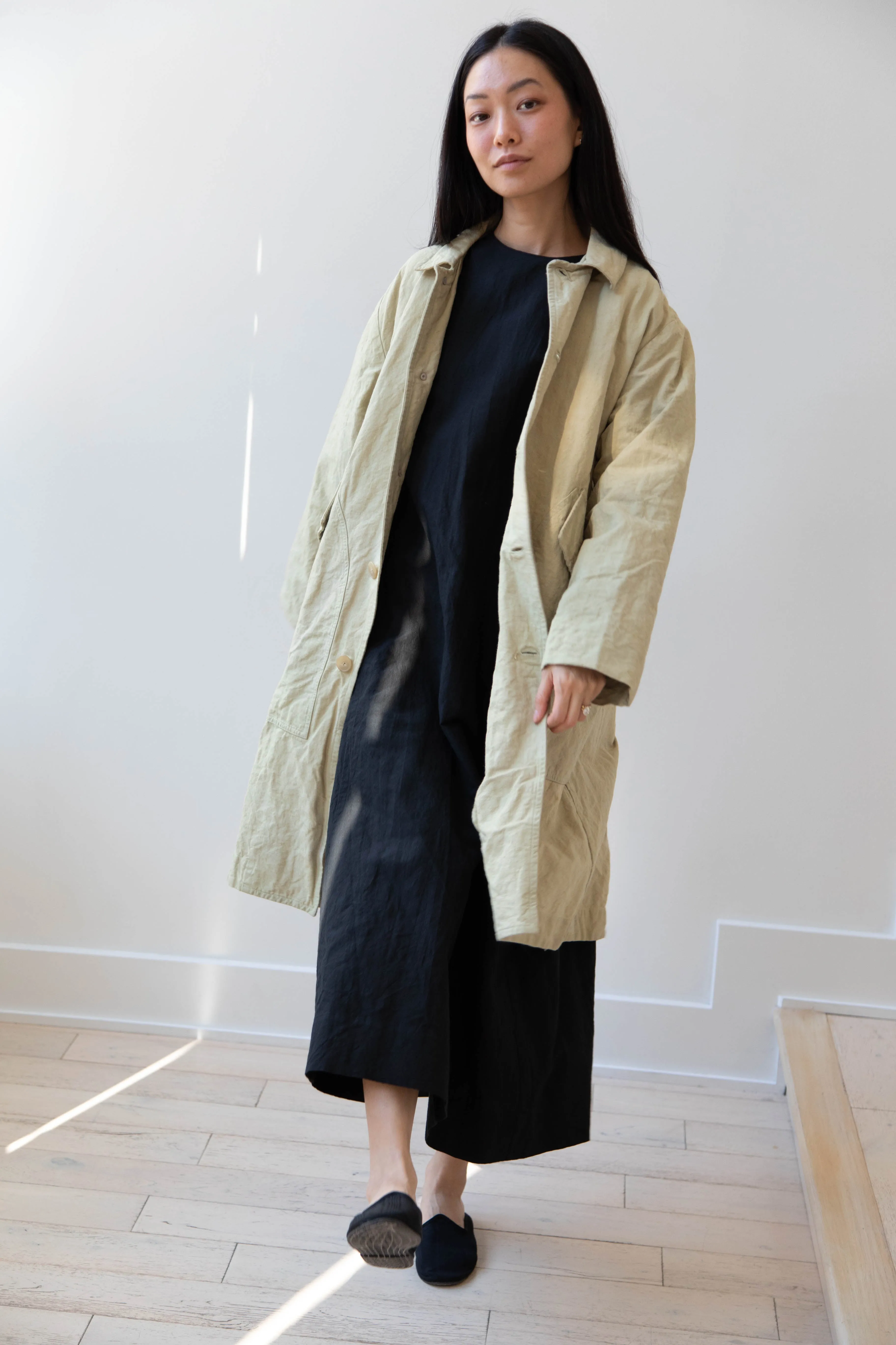 Oliver Church | Big Coat in Olive Antique French Linen Cotton