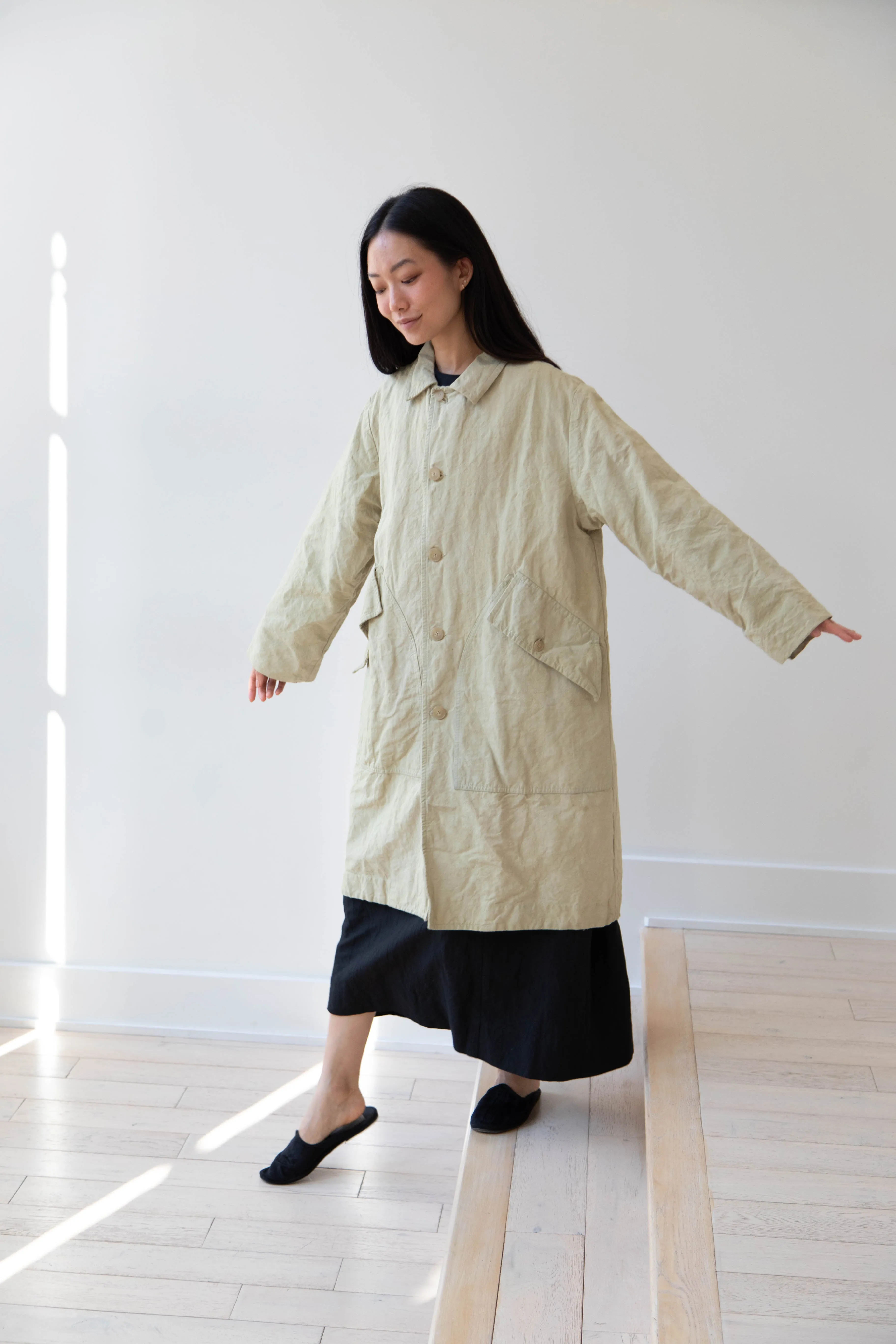 Oliver Church | Big Coat in Olive Antique French Linen Cotton