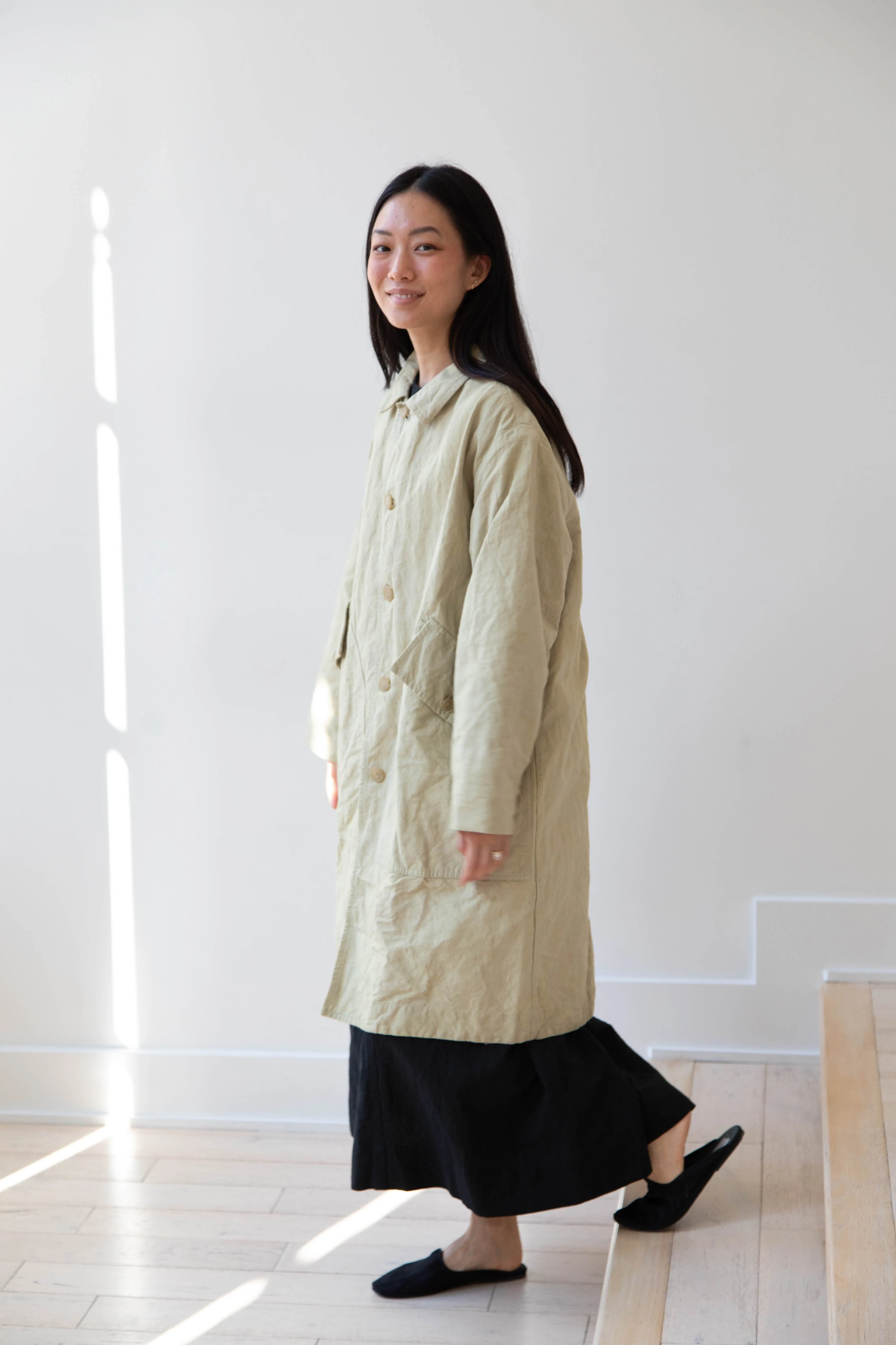 Oliver Church | Big Coat in Olive Antique French Linen Cotton