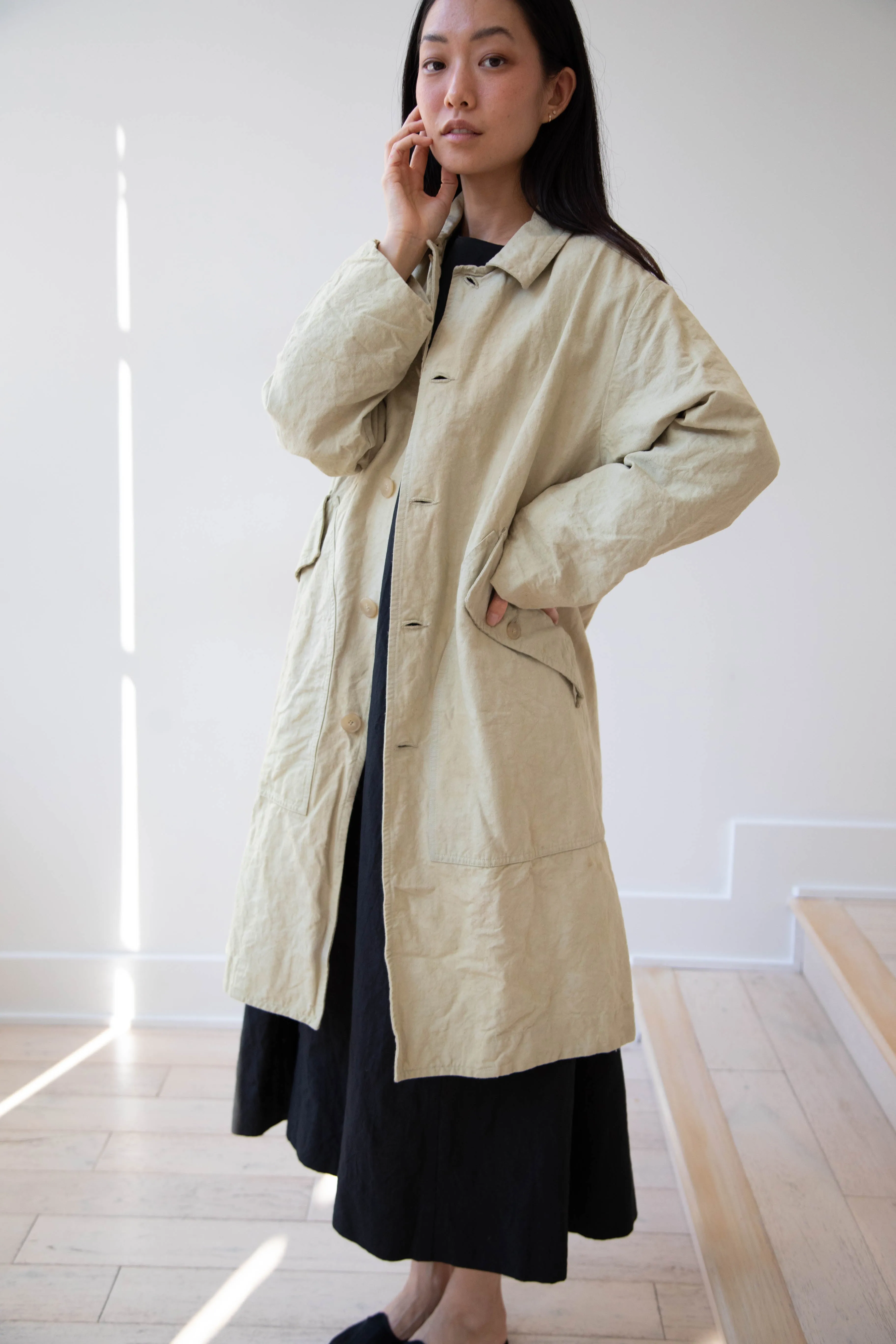 Oliver Church | Big Coat in Olive Antique French Linen Cotton