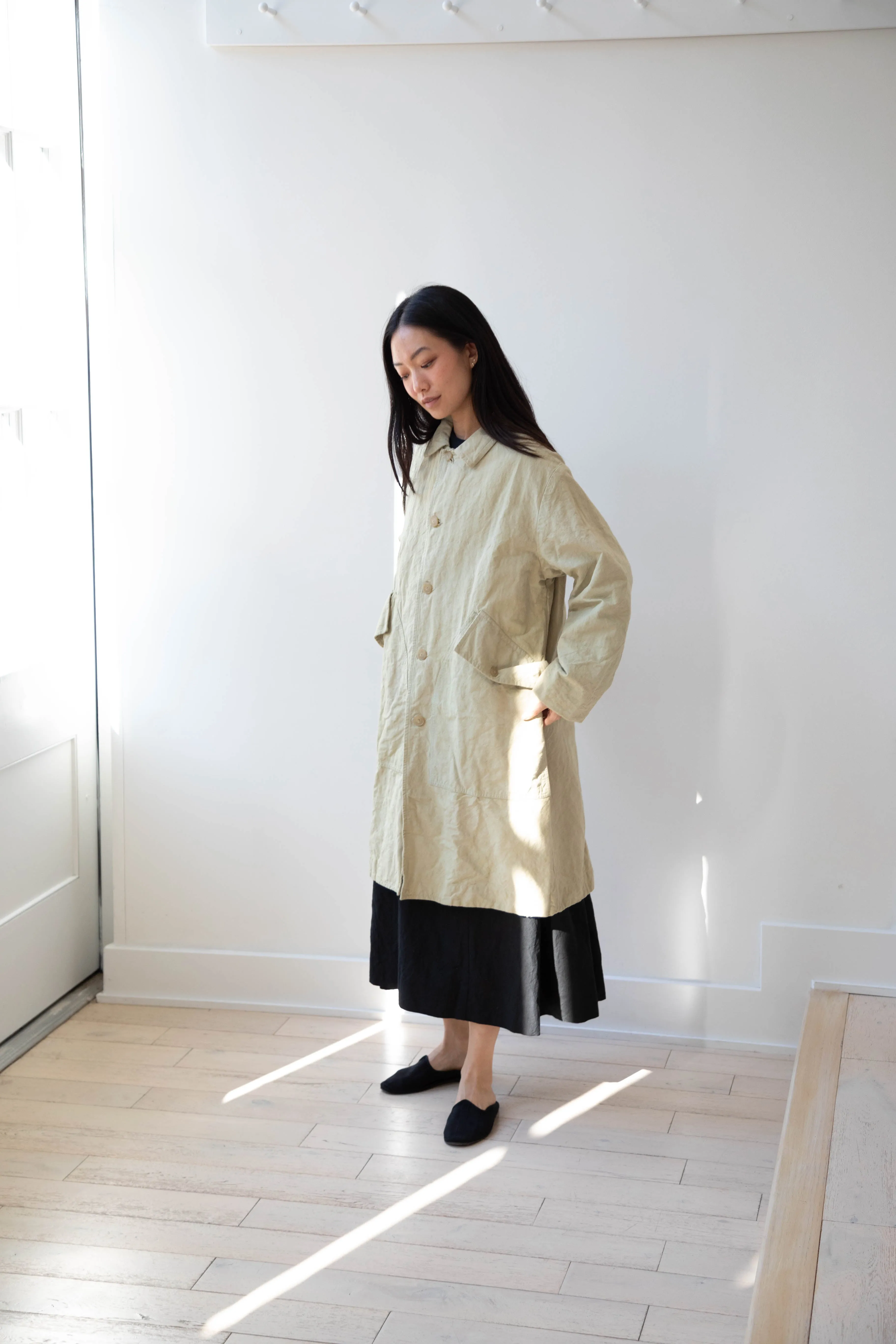 Oliver Church | Big Coat in Olive Antique French Linen Cotton