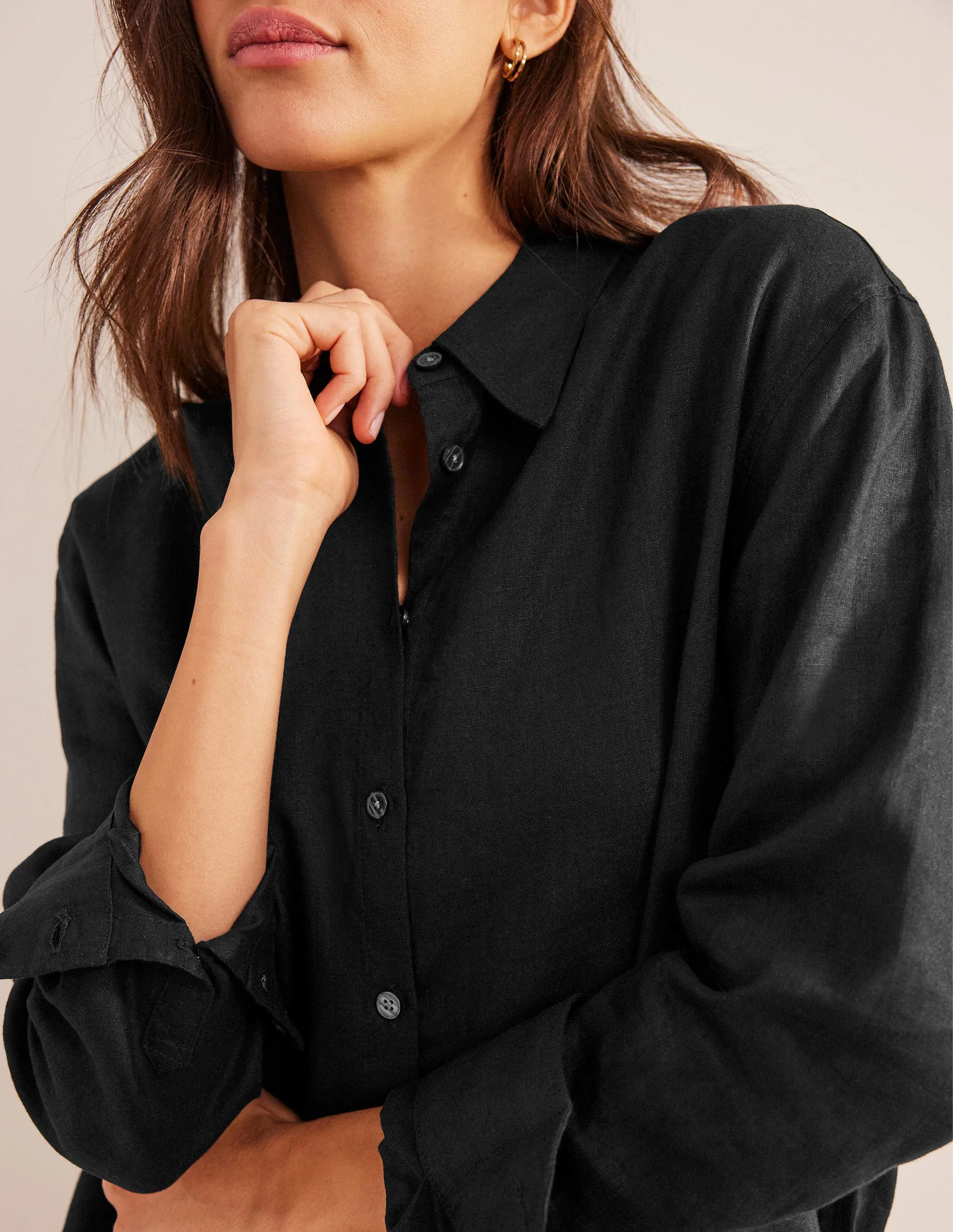 Relaxed Linen Shirt-Black