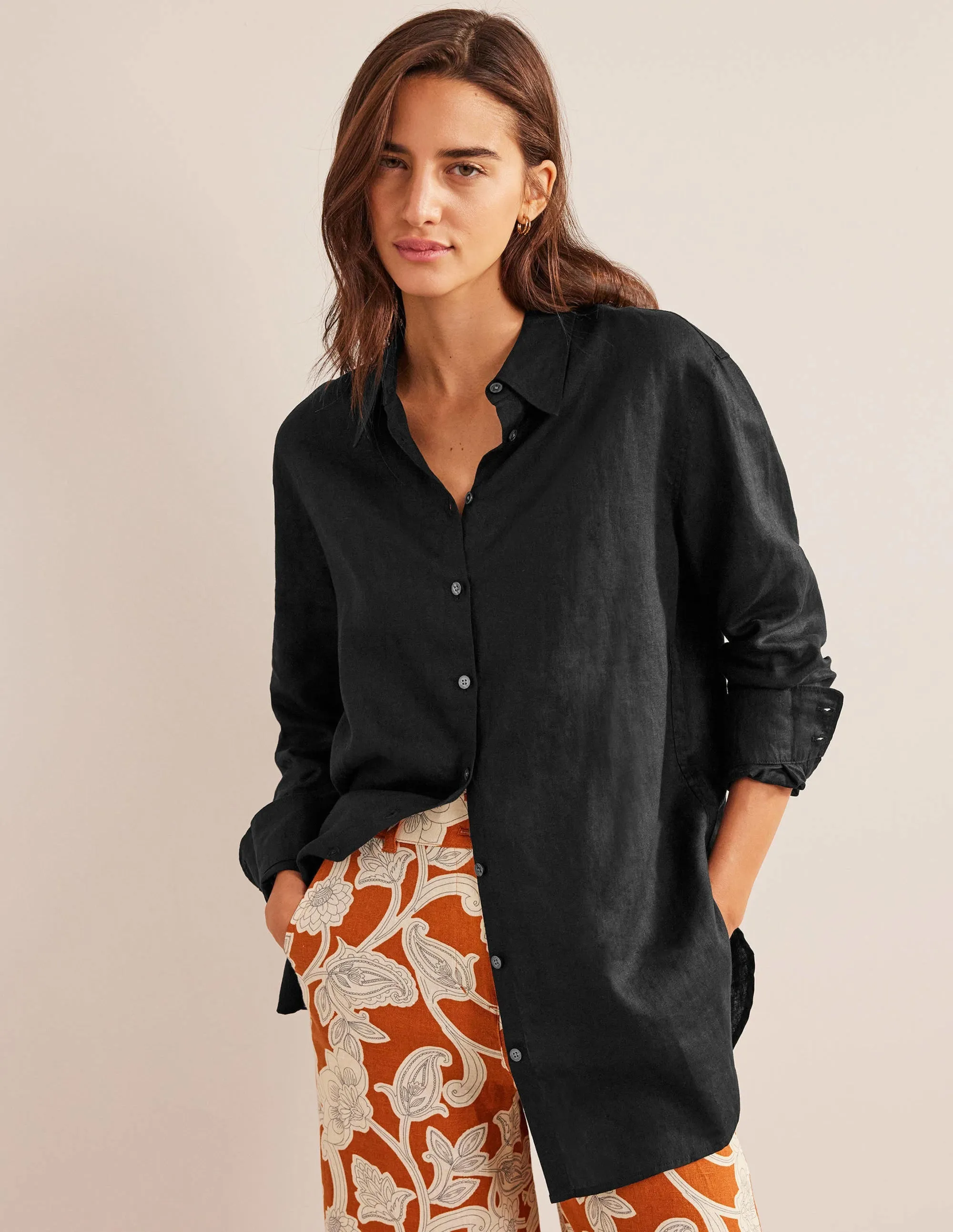 Relaxed Linen Shirt-Black