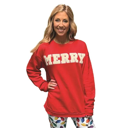 SC COMFY ROUND HERE MERRY APPLIQUE SWEATSHIRT - RED