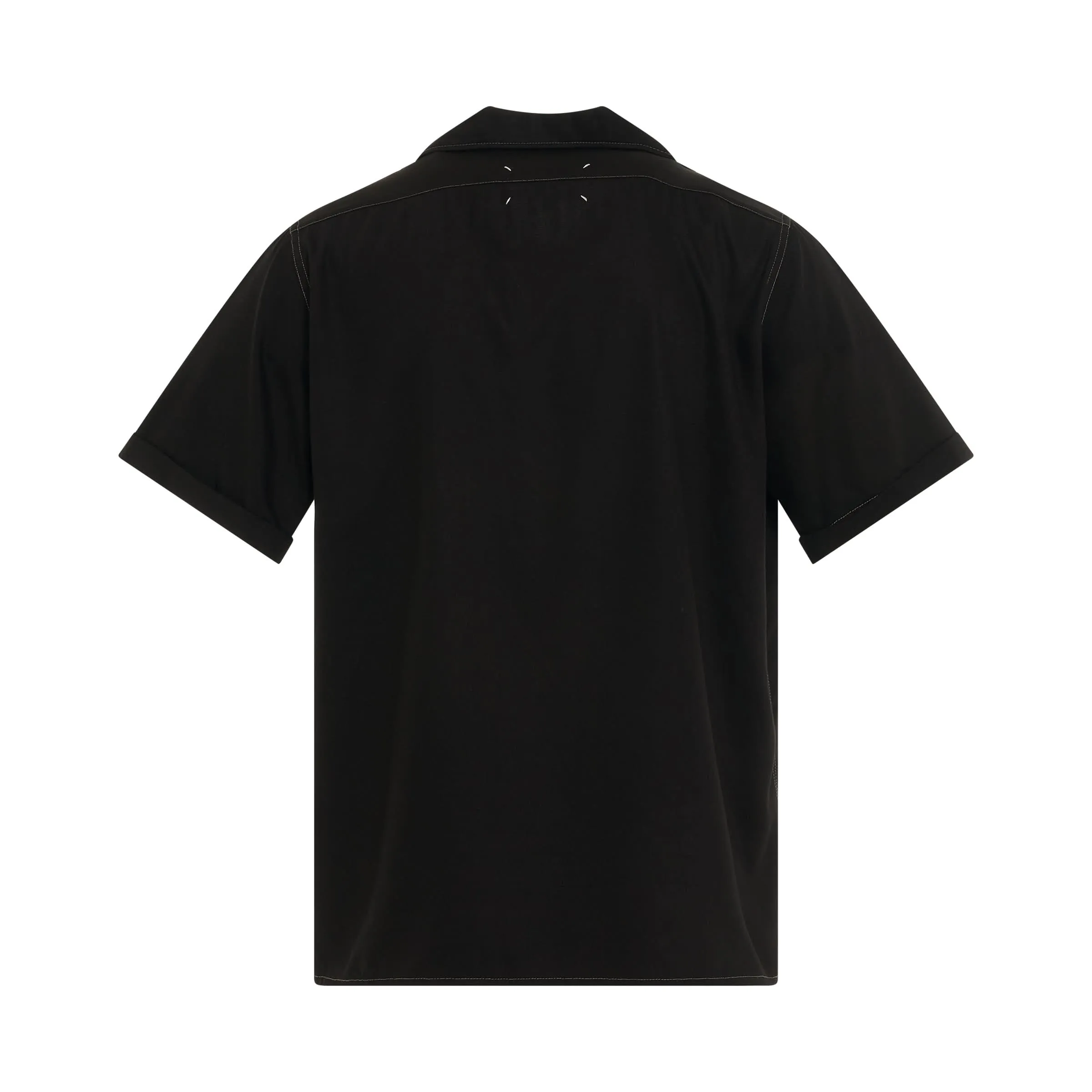 Short Sleeve Rayon Twill Shirt in Black