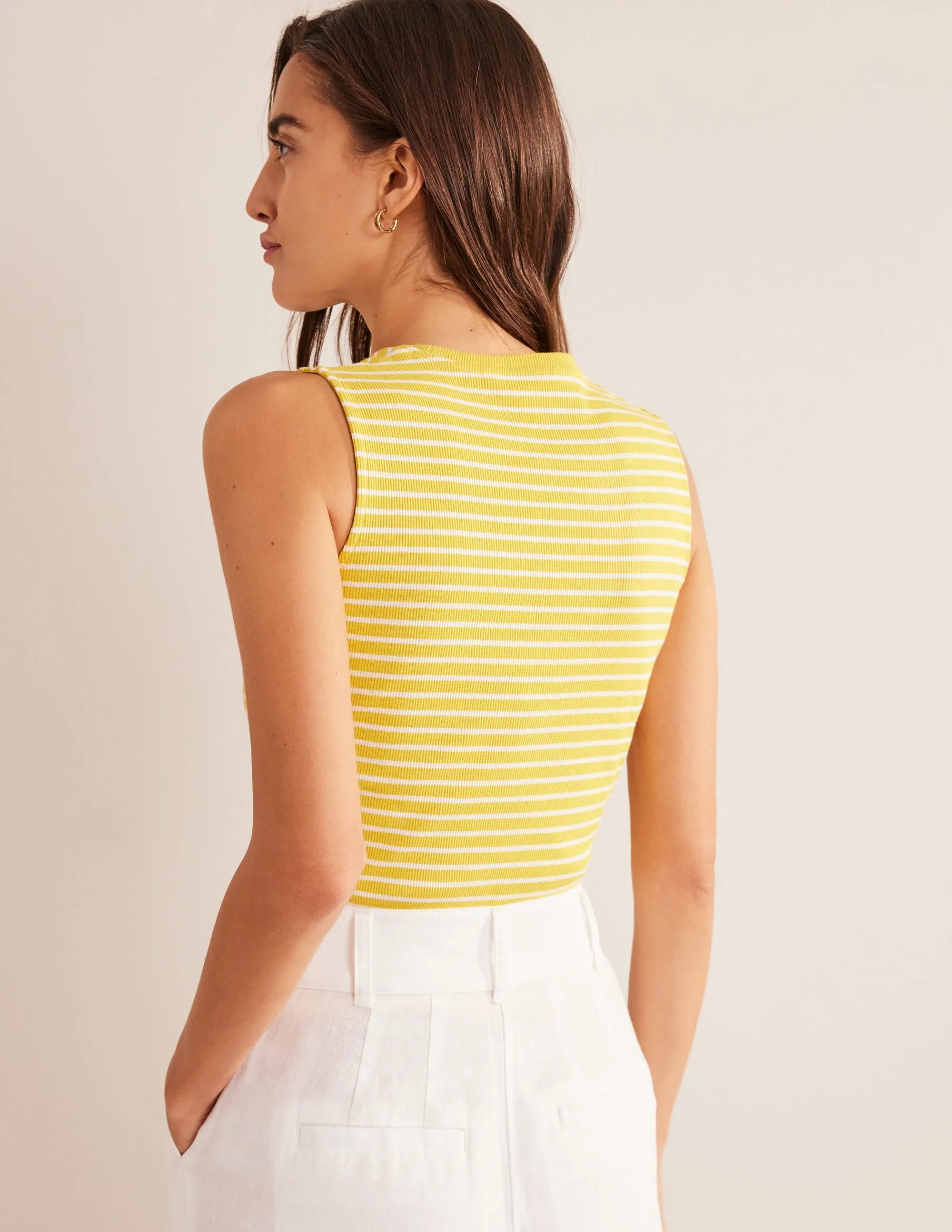 Striped Ribbed Tank Top-Yellow/Ivory