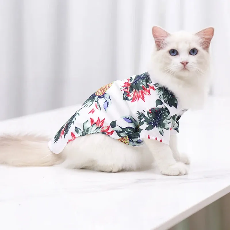 Summer Breathable Hawaiian Beach Style Pet T-Shirts for Cats and Small Dogs