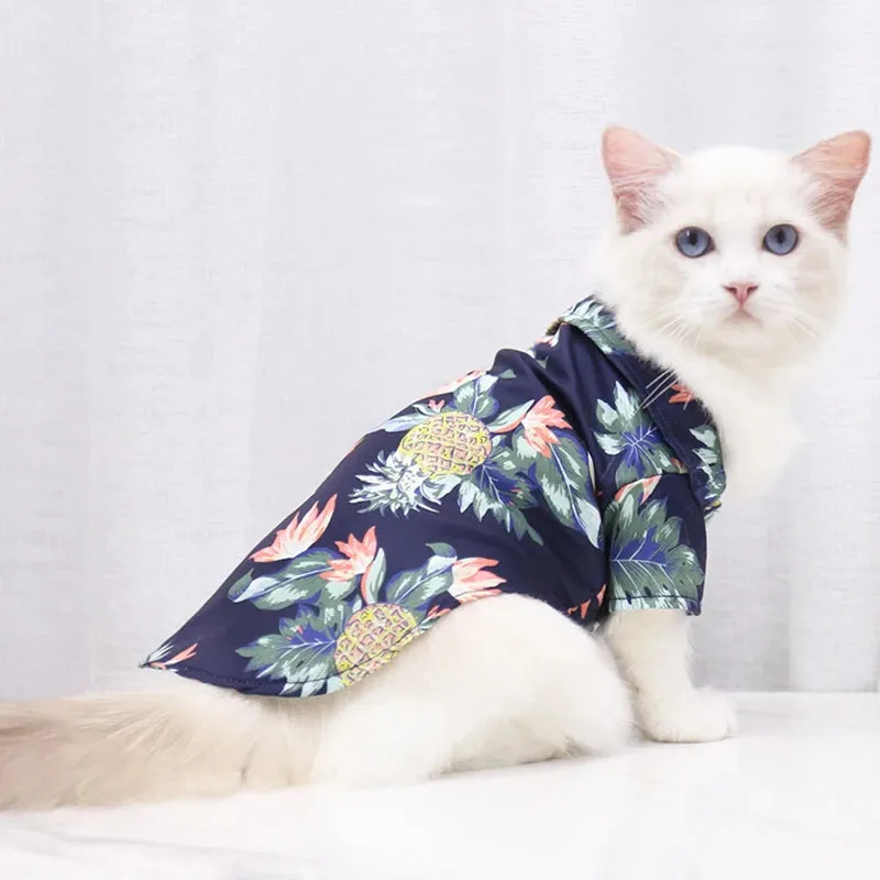 Summer Breathable Hawaiian Beach Style Pet T-Shirts for Cats and Small Dogs