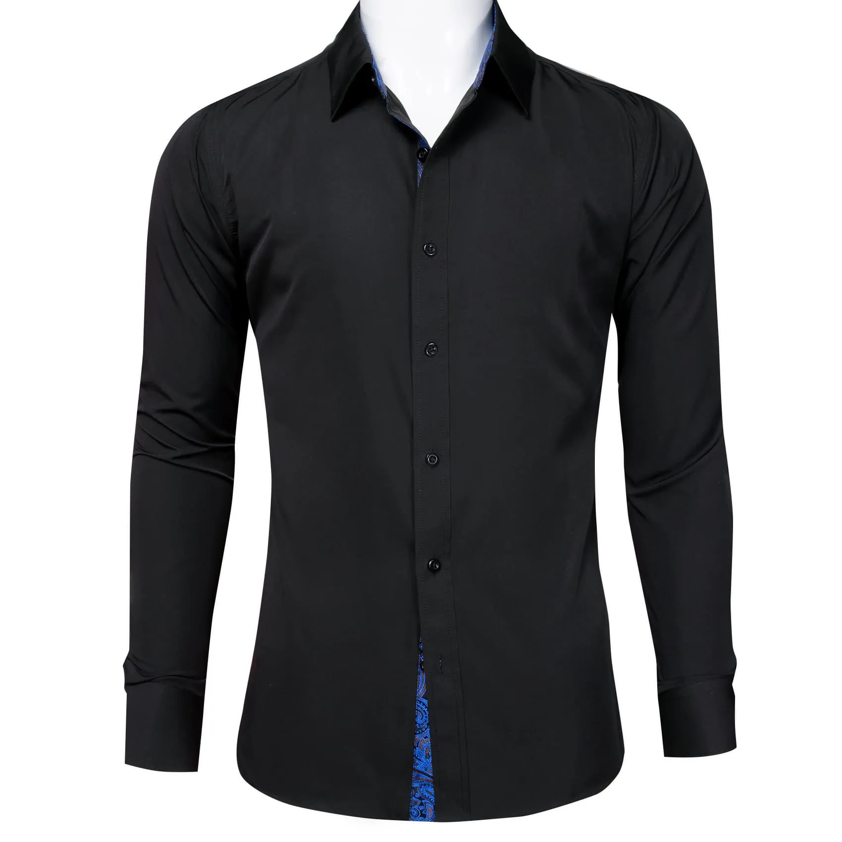 Ties2you Business Shirts Black Solid Splicing Blue Paisley Silk Mens Button Up Long Sleeve Shirts