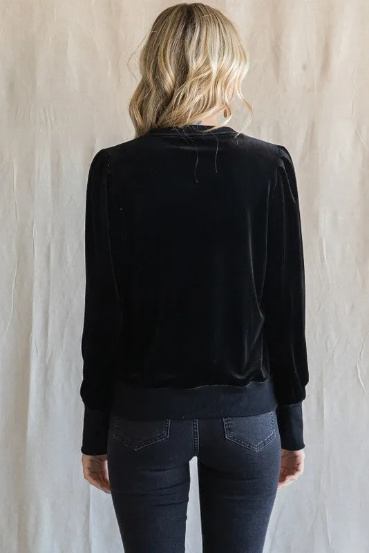 Velvet Puffed Sleeves Sweatshirt Top - Final Sale