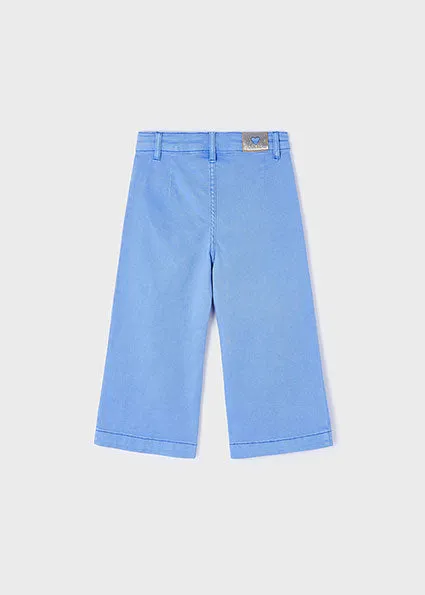 Wide Leg Twill Trousers - Blue