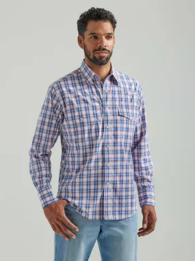 Wrangler | Wrinkle Resist Orange and Blue Plaid LS Snap Shirt